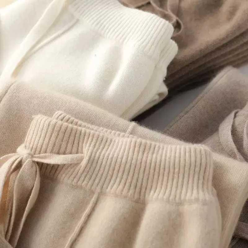 Women Merino Wool Knitted Wide Leg Pants Autumn Winter Basic Soft Warm Cashmere Knit Trousers Casual Simple Style KoreanT251025