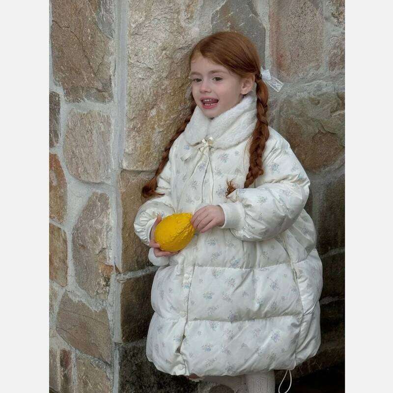 Winter Girls' Coat Warm New Small Floral Long Style Kids Clothing Casual Loose Children's Outdoor Cotton Jacket Rm117