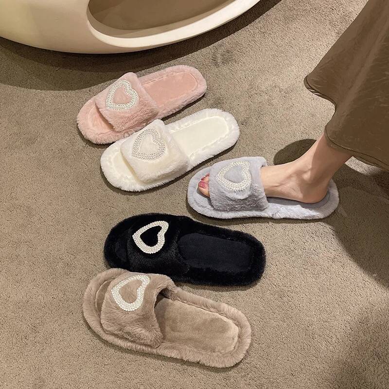 New Fashionable Hot Dia Pearl Love Hair Cotton Slippers for Autumn and Winter Home slipper ddmythur
