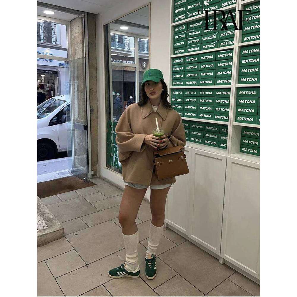 Women S Casual Vintage Khaki Bat Sleeve Lapel Warm Tweed Autumn And Winter Fashion Loose Single Breasted Coat