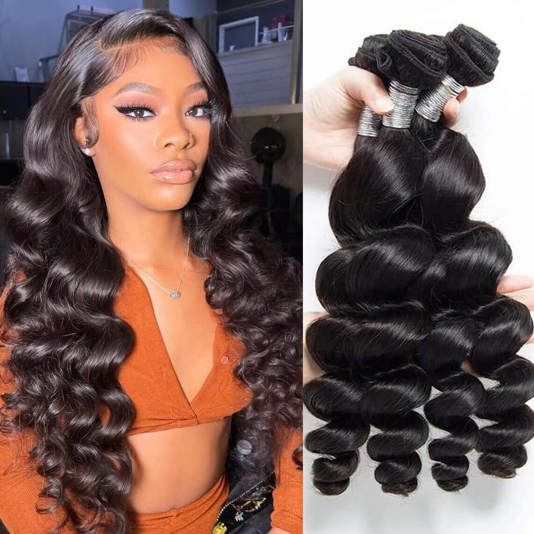 Virgin Human Hair Loose Wave Bundles 8-32 Inch 95-100g Natural Black Color Can Be Dyed Styled