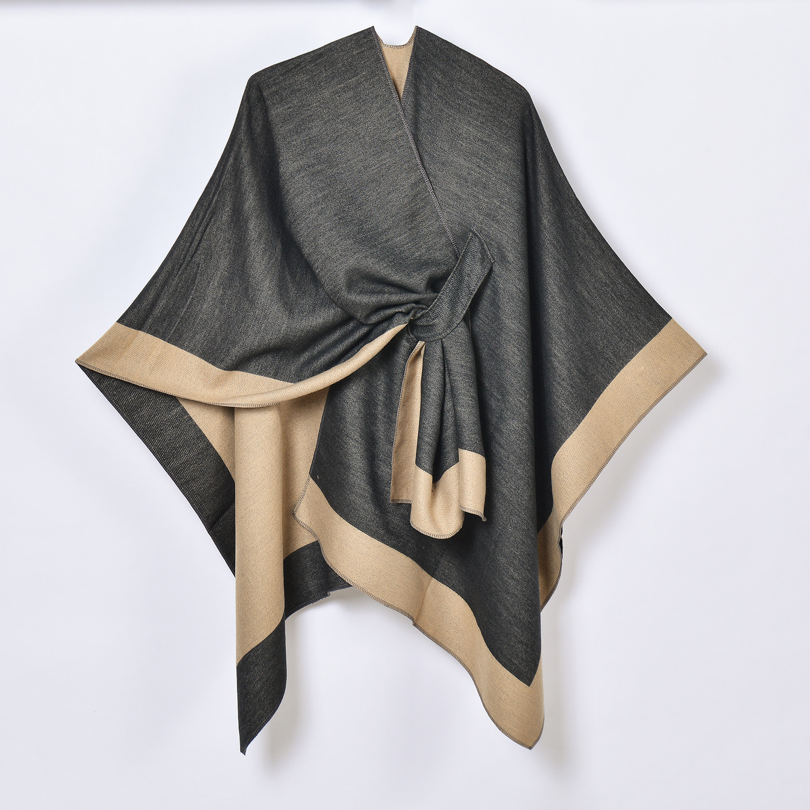 HotSelling LaceUp Split Shawl Womens DoubleSided Imitation Cashmere Split Cape Cardigan