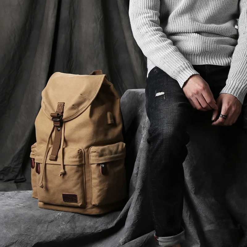 TANGHAO Canvas Backpack Unisex Vintage Casual Rucksack 17inch Laptop Backpack W USB Charging Port Schoolbag Student Mochia W251025