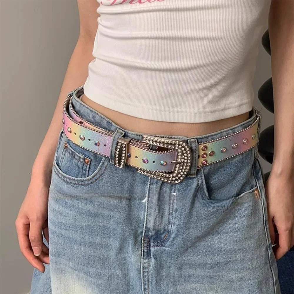 Fashion Sequin Rhinestone Waistband Gradient Pink Shiny Retro Y2k Belt Vintage Harajuku Jeans Waistband Spicy Girl 251024