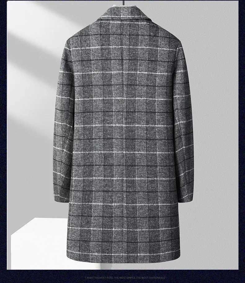 New Winter Men Plaid Business Casual Cashmere Trench Coats British Style Overcoats Quality Man Warm Woolen Blends Long JacketsT251025