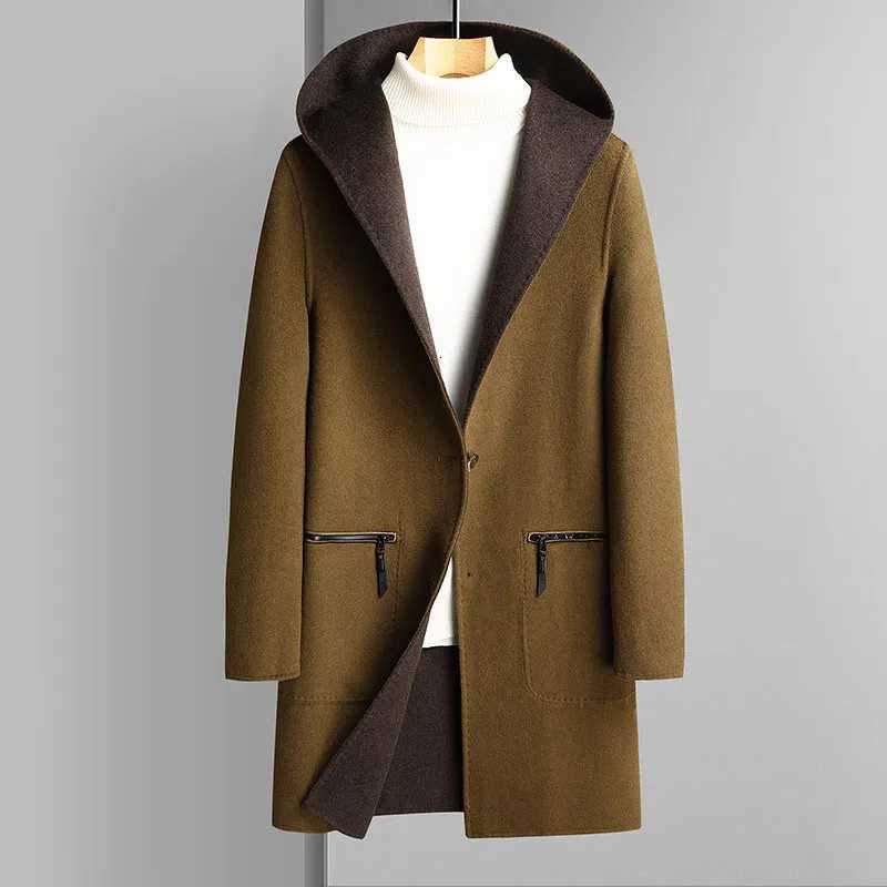 New Fashion Men Hooded Double Sided Wool Trench Coats Casual Long Jackets Male Cashmere Overcoats Man Woolen Blends Coats 4XLT251025