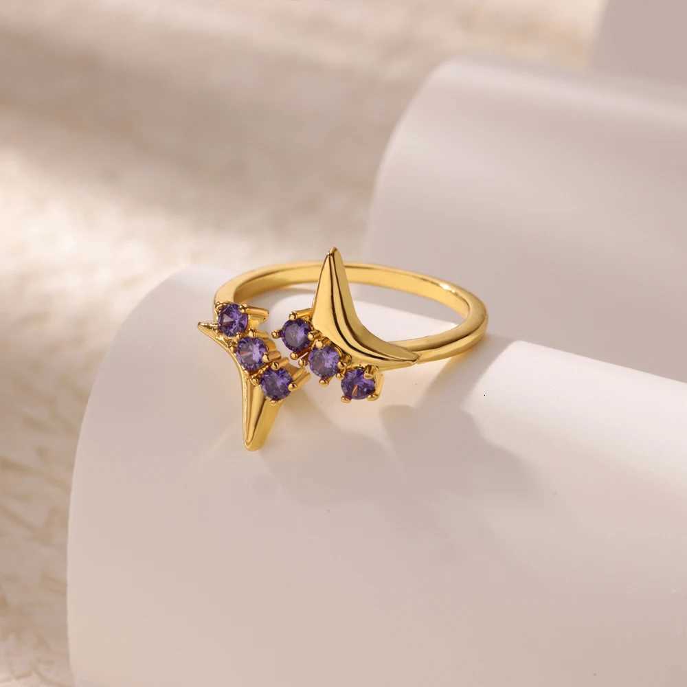 Free Shipping Purple Zircon Star Rings For Women Stainless Steel Gold Color Star Finger Ring Trend Fashion Wedding Jewelry GiftXJ251025