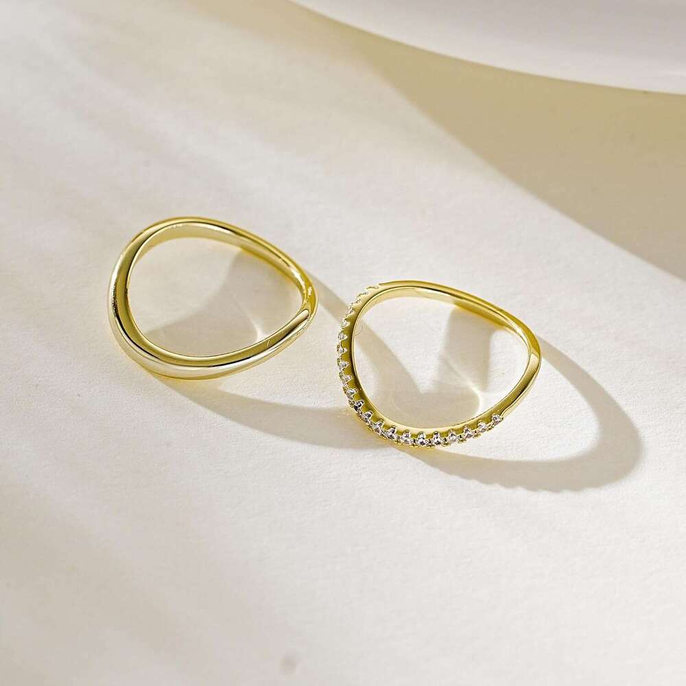 2pairs Stacking Rings for Women 1mm 14K Gold Plated CZ V-Shaped Wavy Band Thin Pinky Thumb Stackable Ring Set Dainty Non Tarnish Comfort Fit Size 5 to