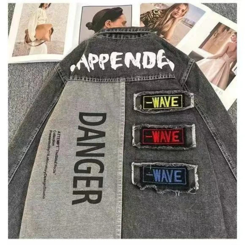 Men Vintage Denim Jacket Handsome Embroidery Jean Patchwork Long Sleeve Classic Outerwear Windbreaker Spring Autumn Coat 251017