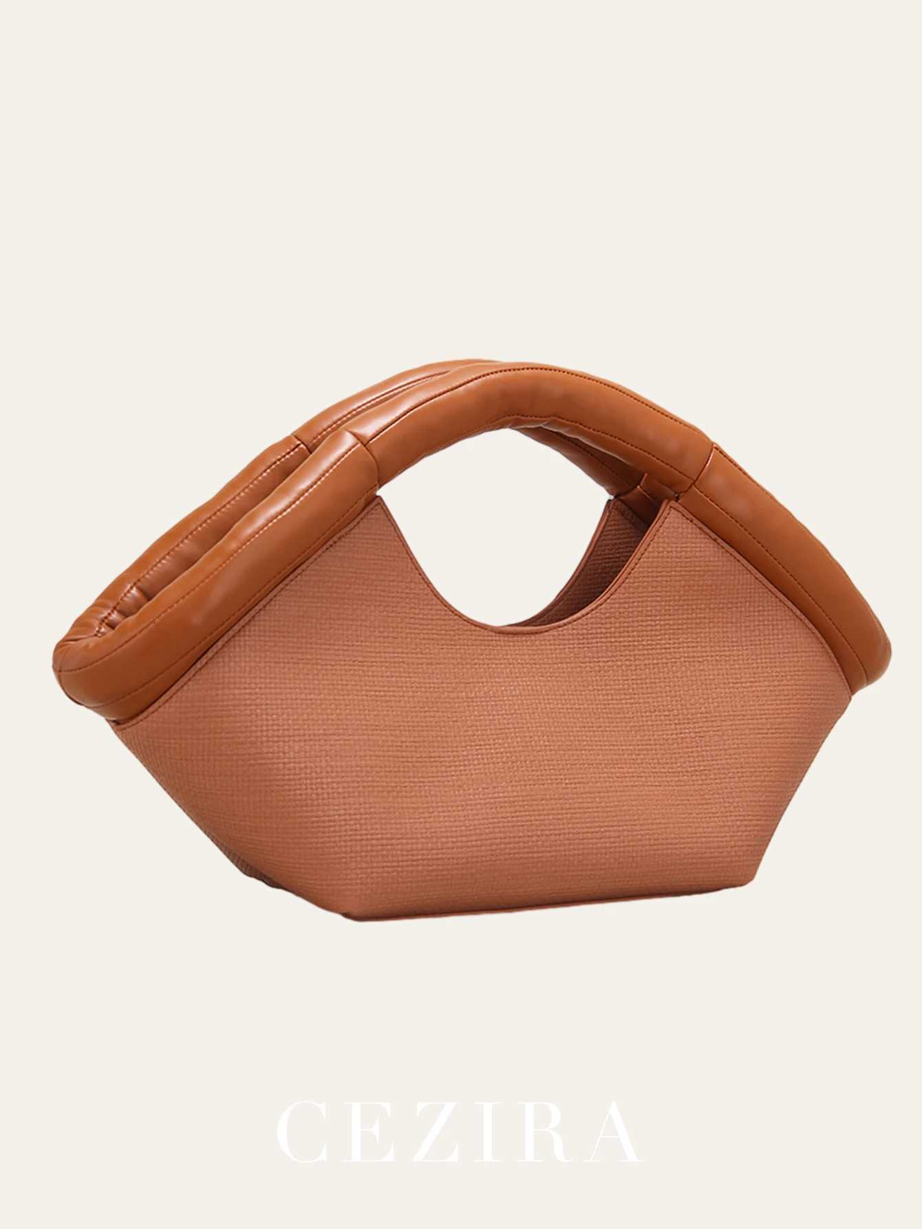 CEZIRA Niche Design Women Fashion Shoulder Handbag PU Vegan Leather Cotton Filled Handles Tophandle Bag Large Tote Bucket Purse Z251024