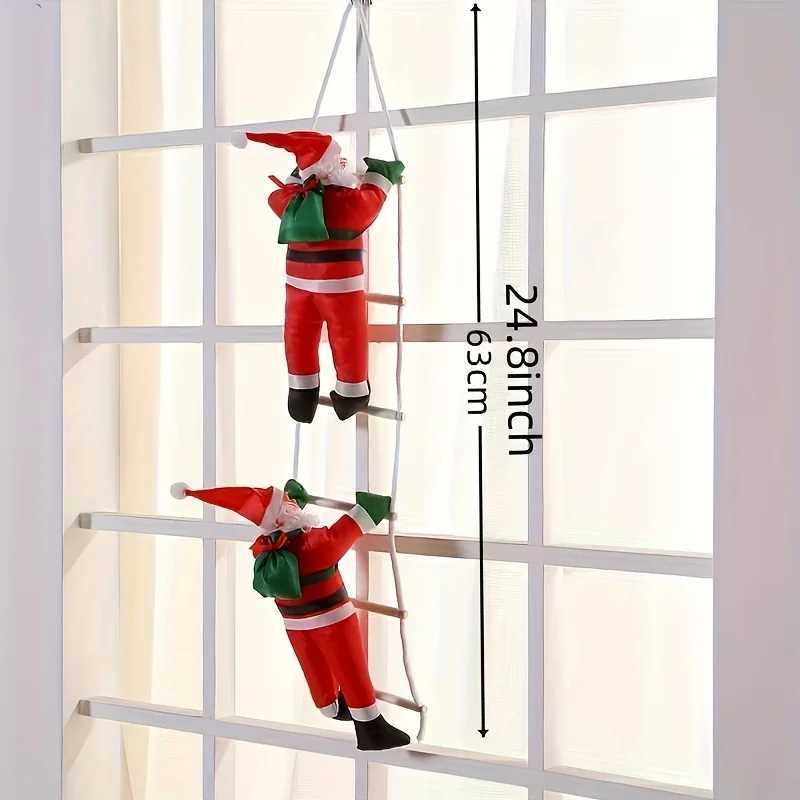 Decoration of Santa Claus on Ladders Wall Hanging Polyethylene Santa Claus Statue Festival Party Prop No Battery Required C251024