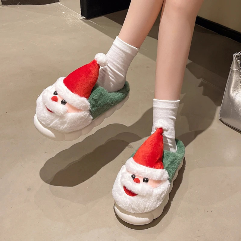Thick Sole Fluffy Christmas Slippers Women Autumn Winter Thicken Plush Warm Cotton Slippers Woman Anti Slip Home Plush Slides251020