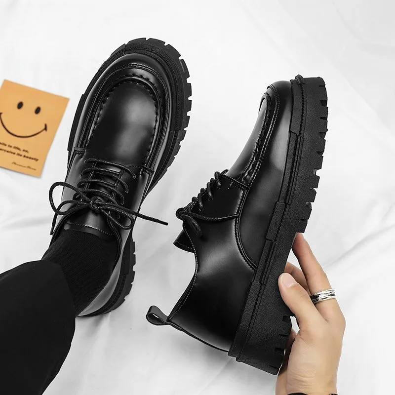 Black Round Toe Man Casual Shoe Brogue Leather Shoes for Men Office Height Increasing Retro Elegant Adults Classic Original Pu 251023