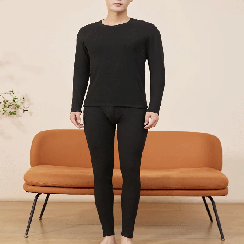 Large Size Xl Men Solid Warm Nonmarking Cashmere Silk Thermal Underwear Set Winter Padded Thickened Autumn Clothes and Trousers 251021