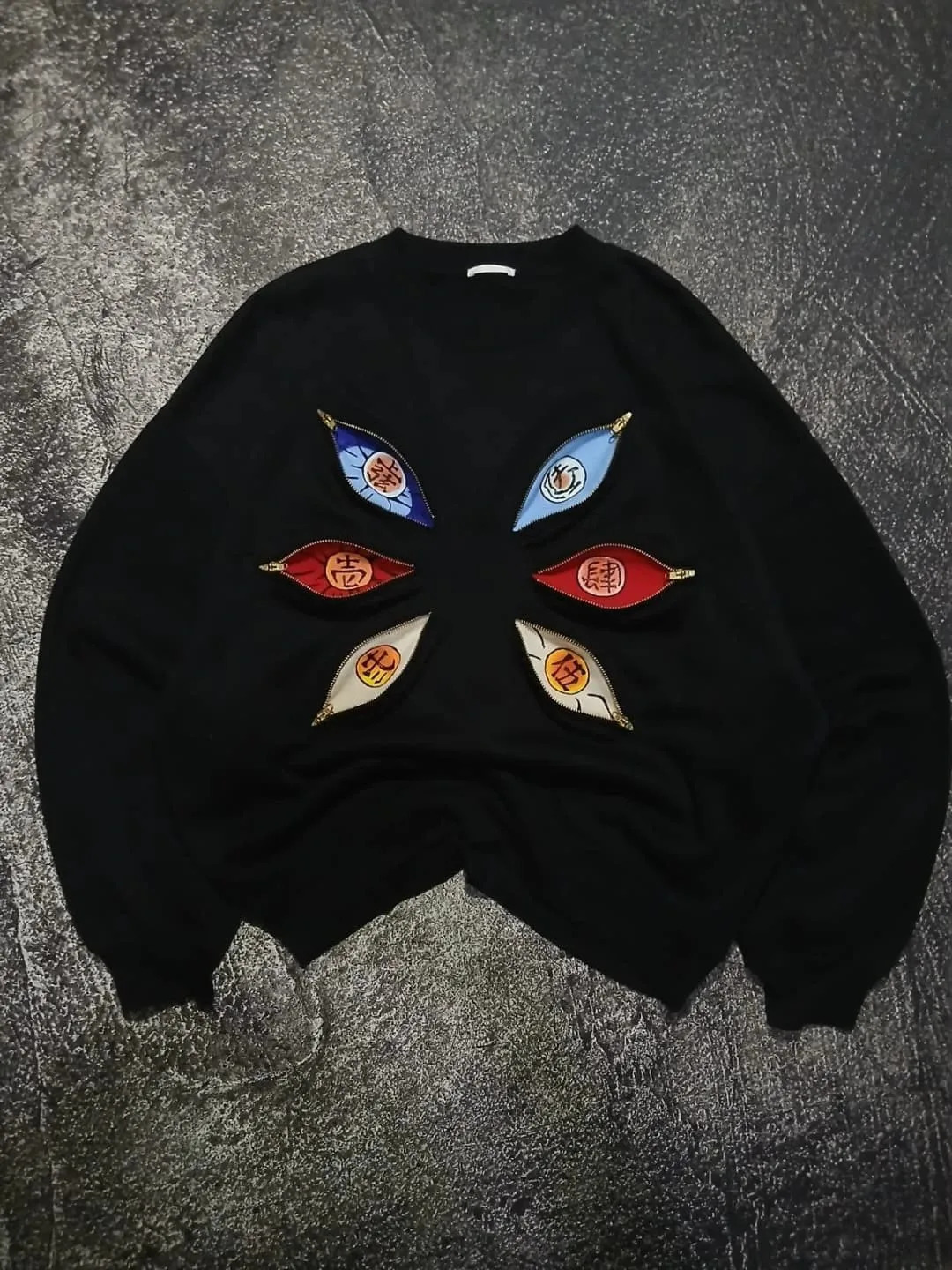 Twelve Kizuki Zipper Eyes Graphic T Shirts Harajuku Vintage Long Sleeve Goth Style Streetwear Kokushibo Y2k Tops Men clothing 251020
