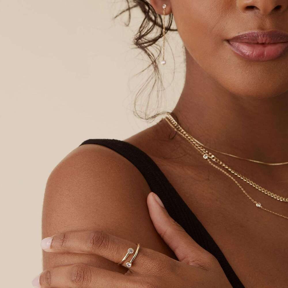 14K Gold Plated CZ Bypass Simulated Dia BTY Ring | Stacking Rings for Women