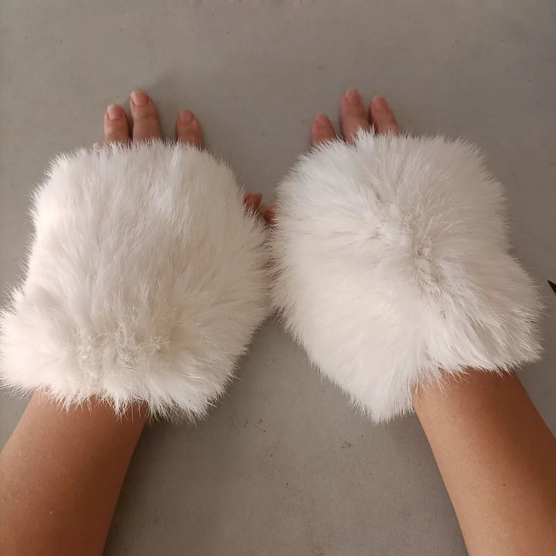 Women Genuine Knitted Rabbit Fur Glove Short Warm Winter Female Fur Gloves Fashion Hand Warmer 251023