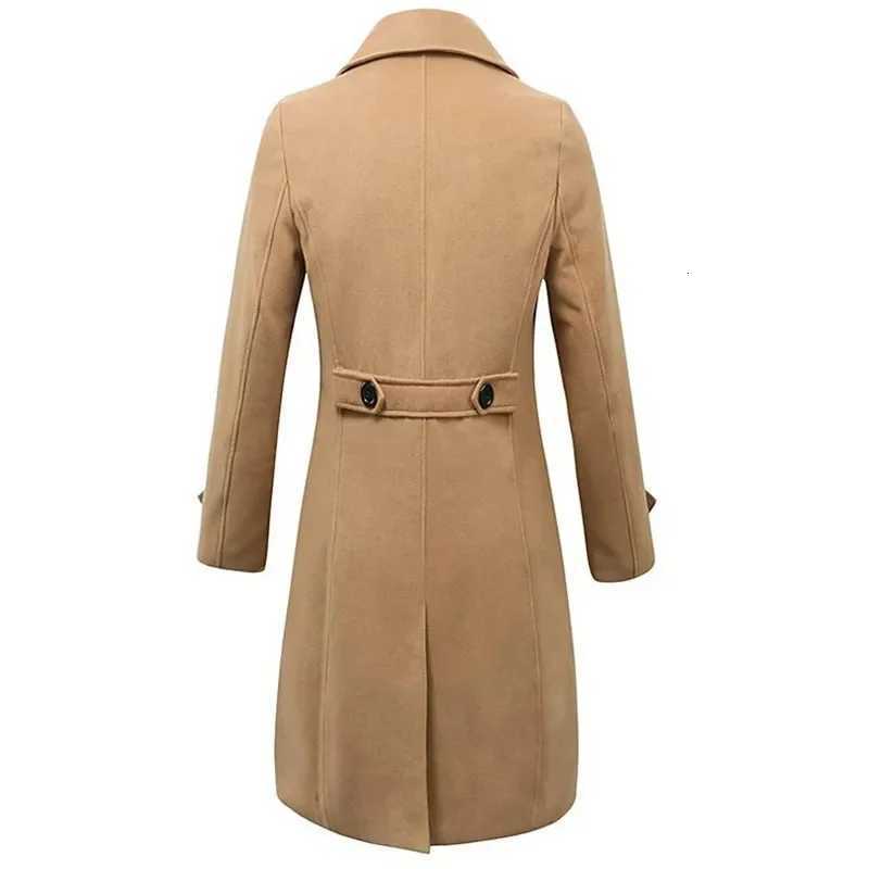 Autumn Winter Mens Woolen Coats Business Casual Fashion Double Breasted Long Woolen Trench Male England Style Wool Blends CoatT251025