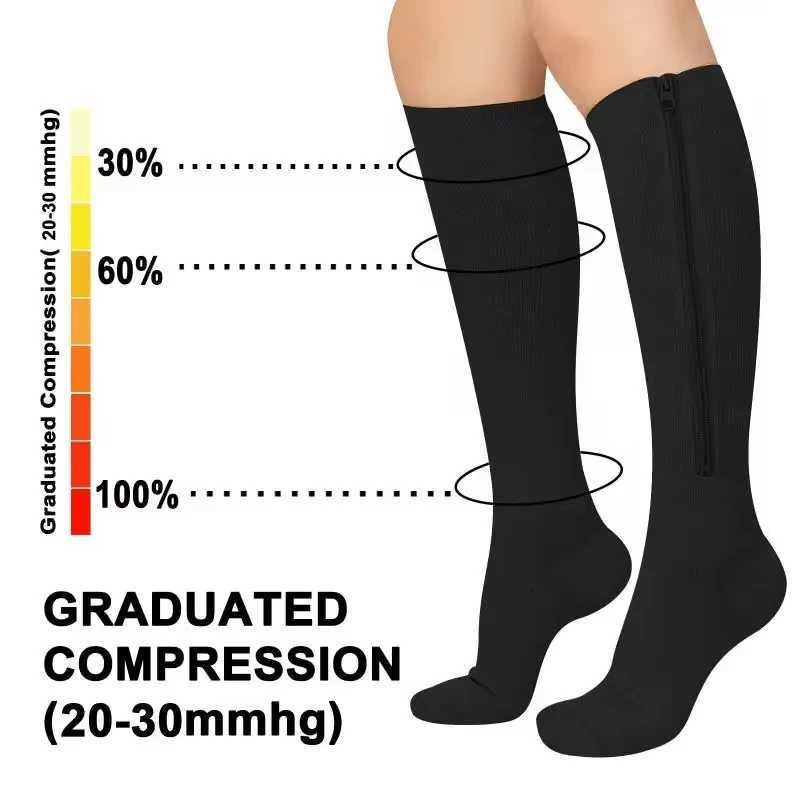 1 Pair Medical Zipper Compression Socks Women Men High Elasticity Nylon Closed Toe Pressure Stocking for Edema Varicose Veins Y251024
