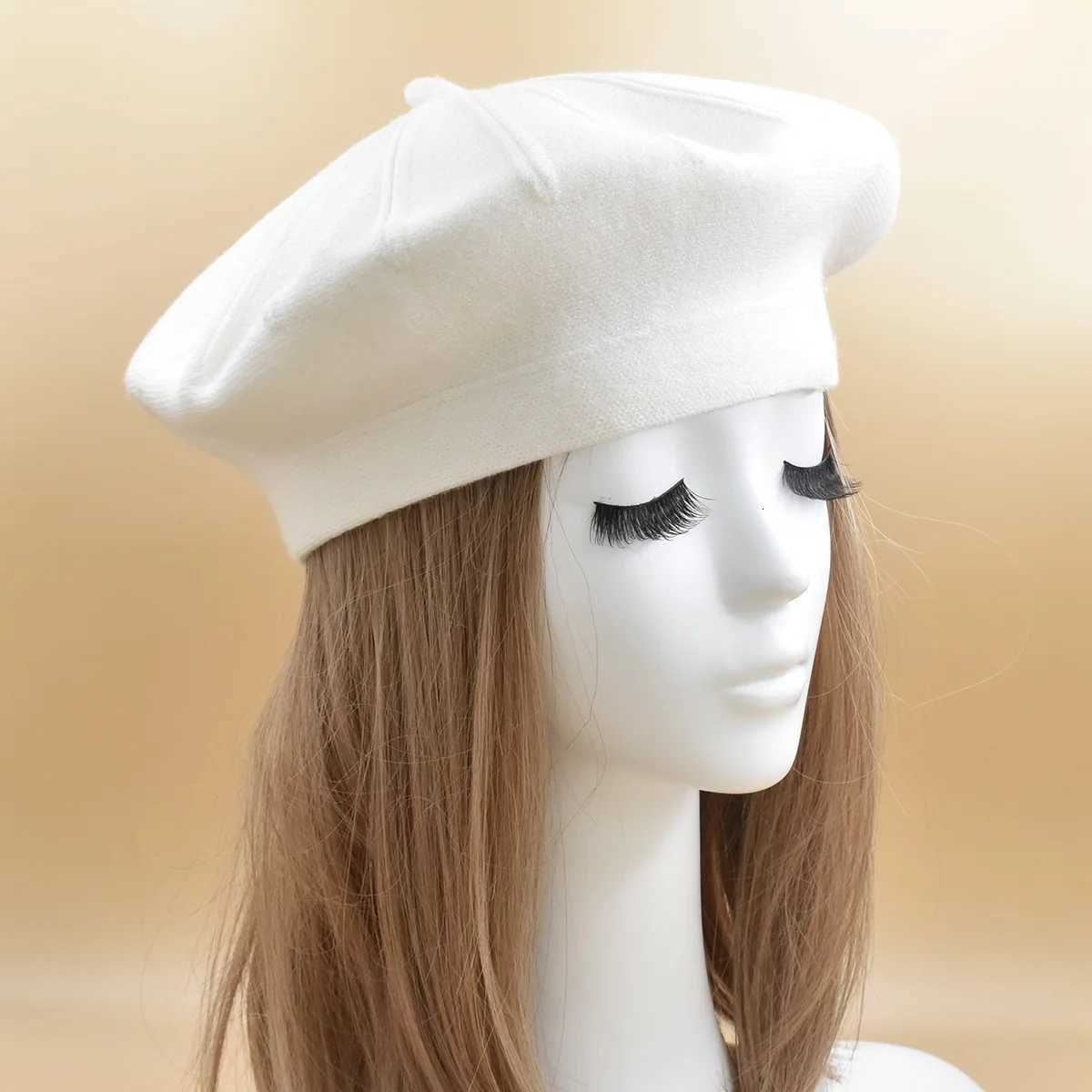New Wen knitted beret resilient Solid white Beret Hat Fem Sweater cfortable Autumn and Winter warm beret Striped c hot Y251025