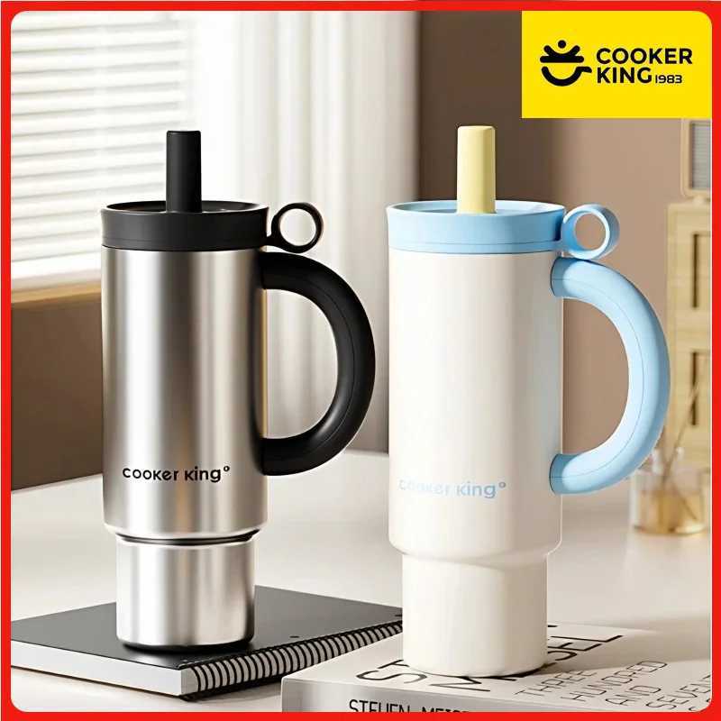 COOKER KING 1050ml Hot Water Bottle Straw Thermos Cup with Handle Stainless Steel Insulated Tumbler Large Capacity Leakproof J251025