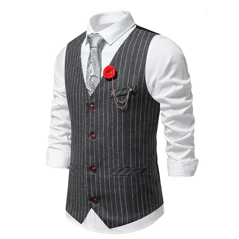 Arrival Mens Retro Tweed Vest Fashion Striped Dress Suit Vest Male Casual Vintage Gentleman Waistcoat Chain Accessories 251024
