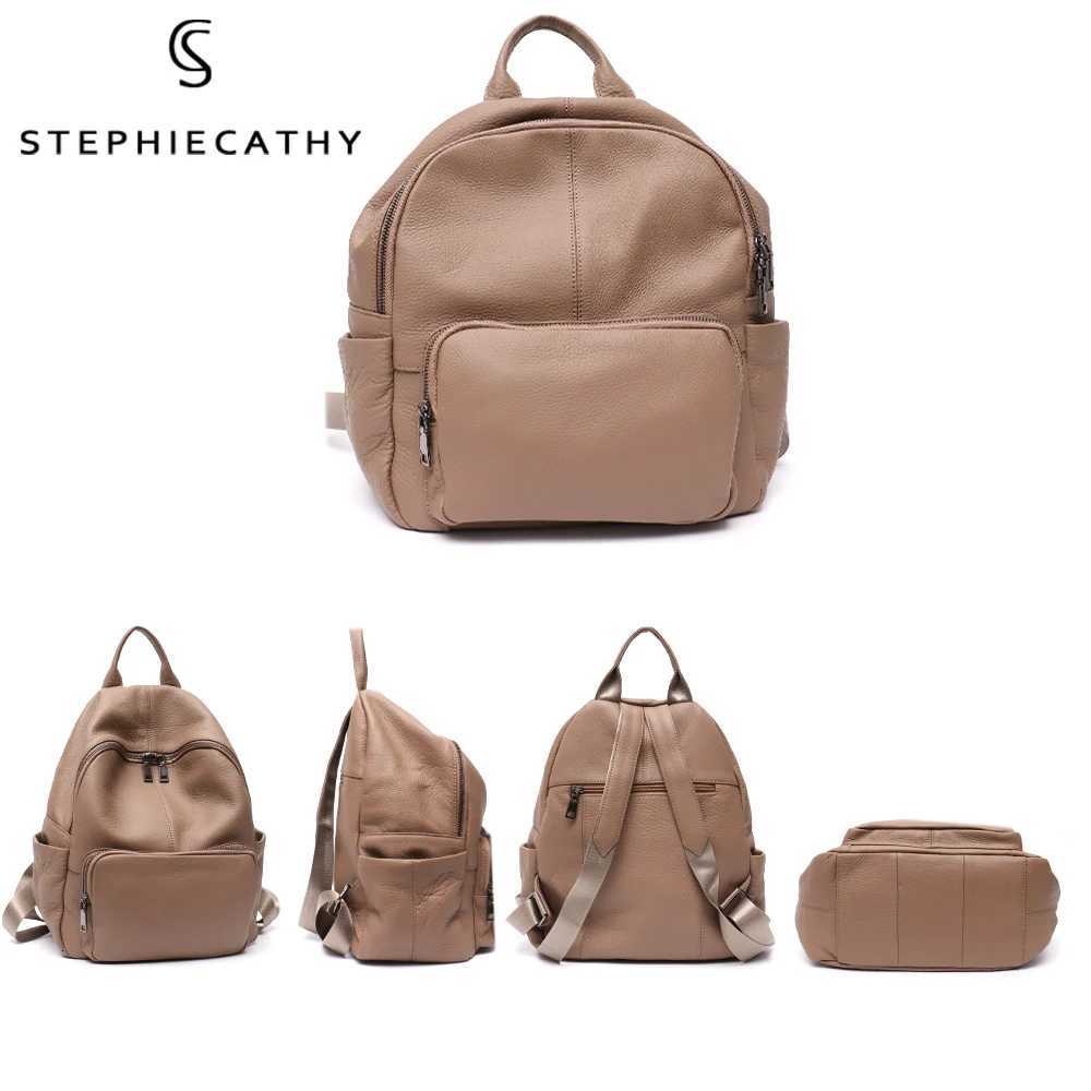 Fashionable Soft Real Cowhide Backpack Women Men Multi Zip Pockets Solid Color Versatile Daily Casual Spacious Knapsack Travel W251025