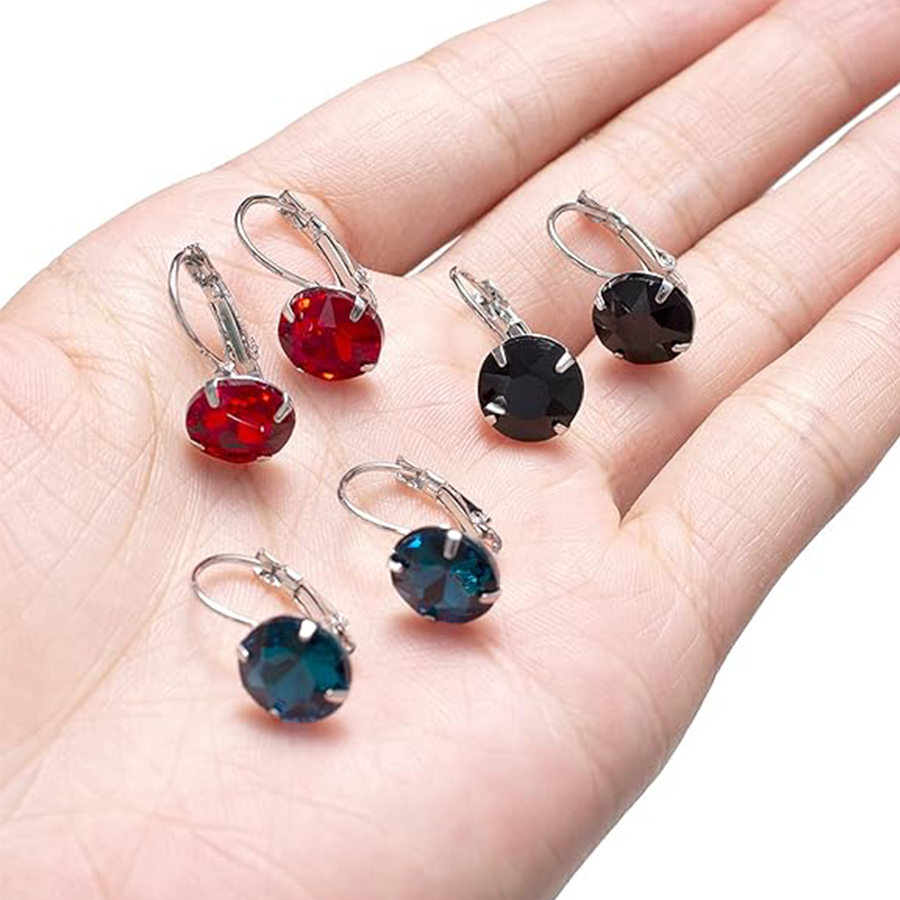 6 Pairs Leverback Dangle Earrings Set Earring Multicolor Round Cubic Zirconia Drop Earrings For Women