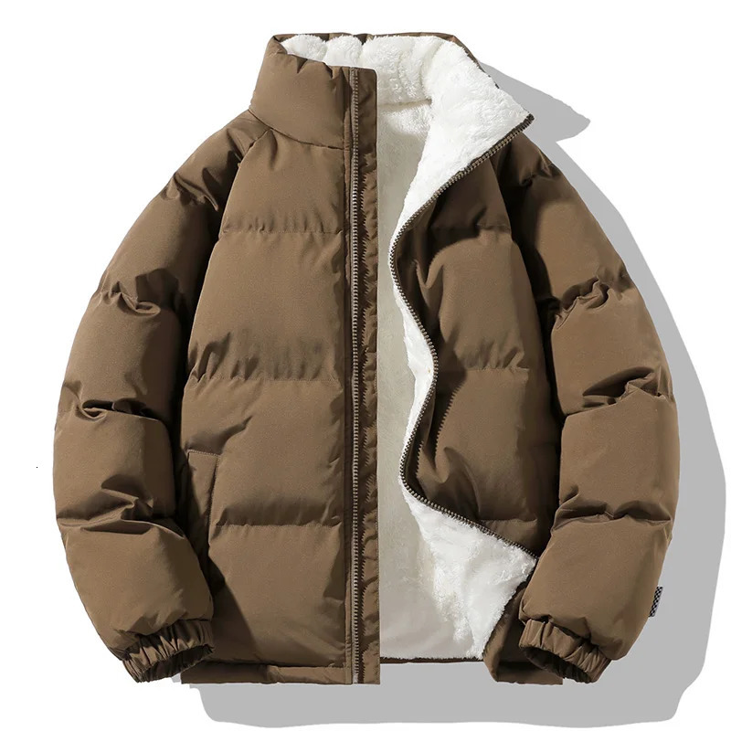 Winter Mens Lamb Wool Fashion Cotton Coat Stand up Collar Plush Thickened Warm Bread Coat Casual Loose Couple Cotton Coat 251020