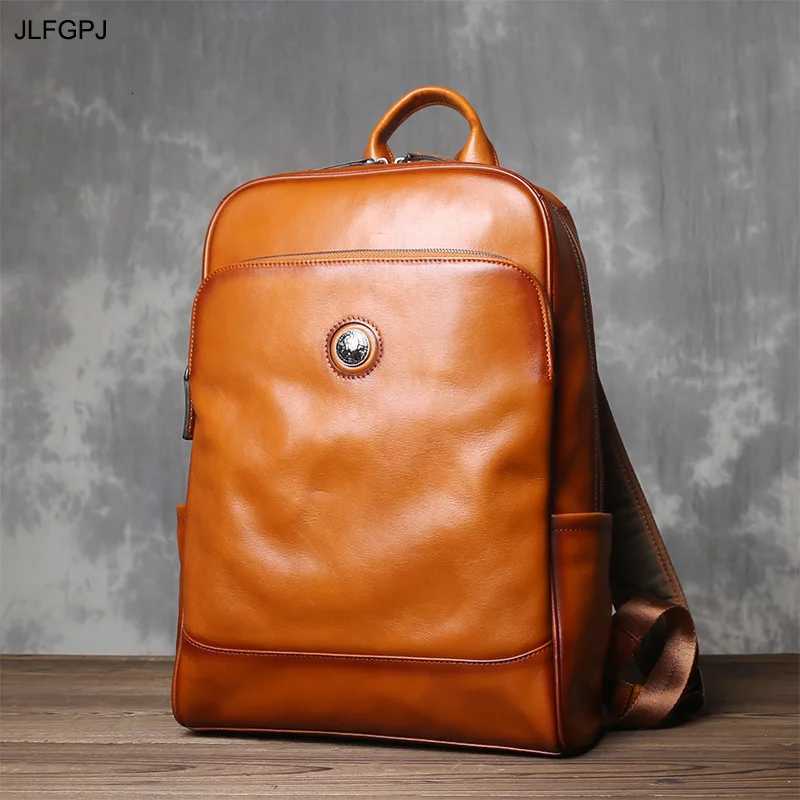 Vegetable Tanned Cowhide Shoulder Backpack Mens Head Layer Cowhide Vintage Casual Multifunctional Large Capacity Computer Bag W251025