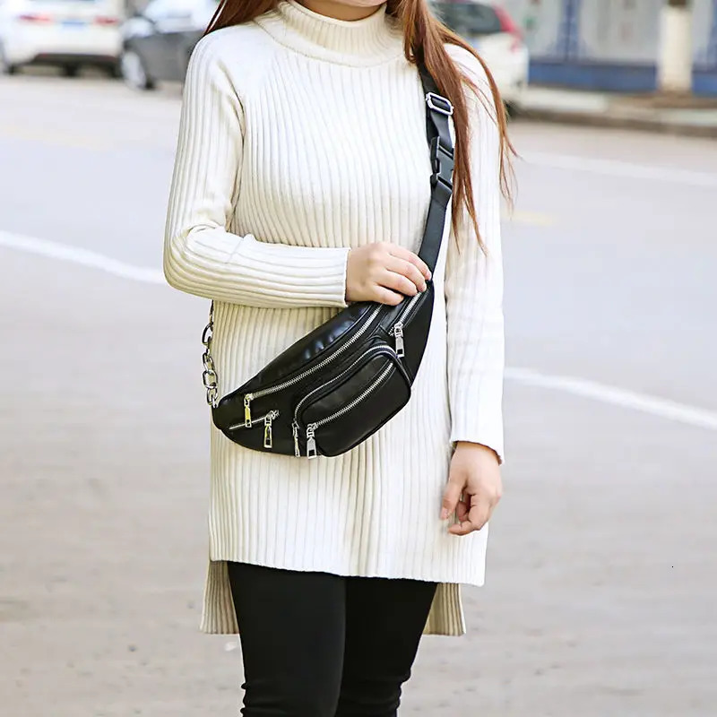 Solid PU leather handbag Women chest Pack Punk Bag Womens Belt Waist Bag Women Waist Pack cell phone Bags 251023