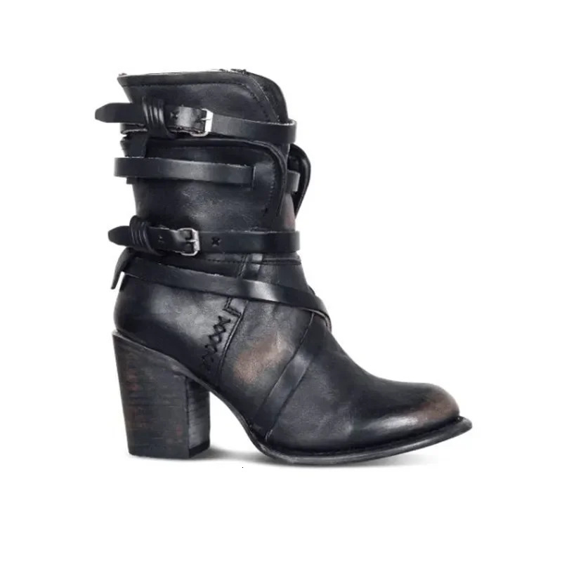 Fashion Punk Gothic Style Buckle Strap Round Toe Boots Women Shoes Zipper Boots Street 251020