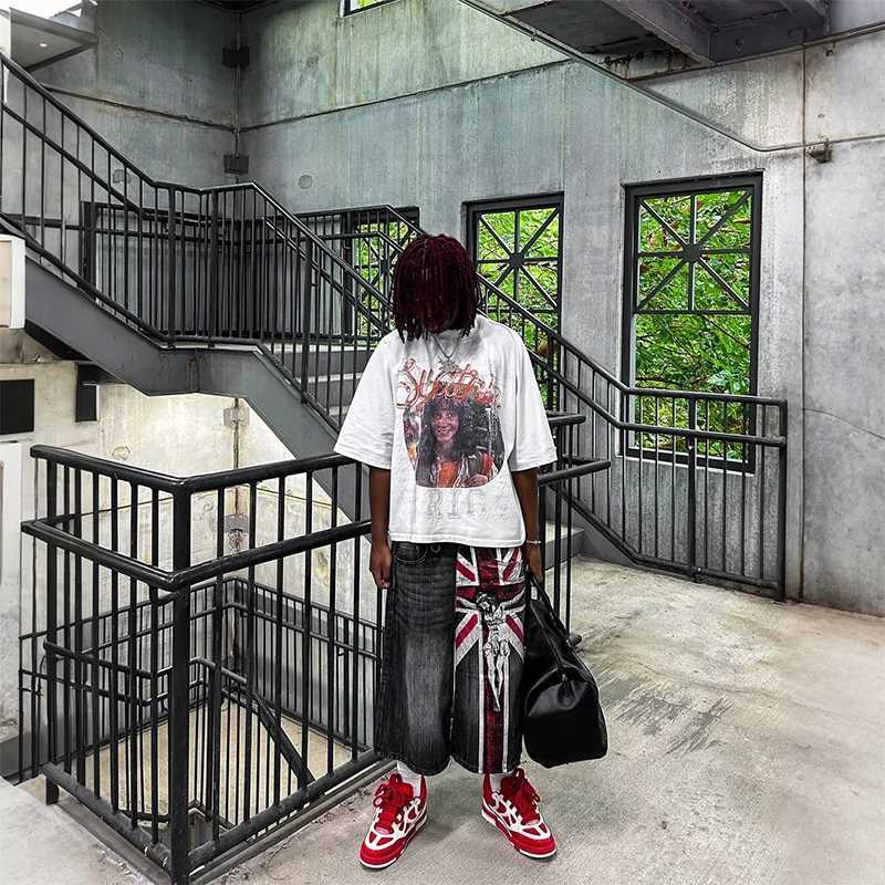 Y2K Vintage Washed Jeans Fashion British Flag Pattern Printing Casual Loose Denim Shorts Gothic Men Women Punk Rock StreetwearXJ251025