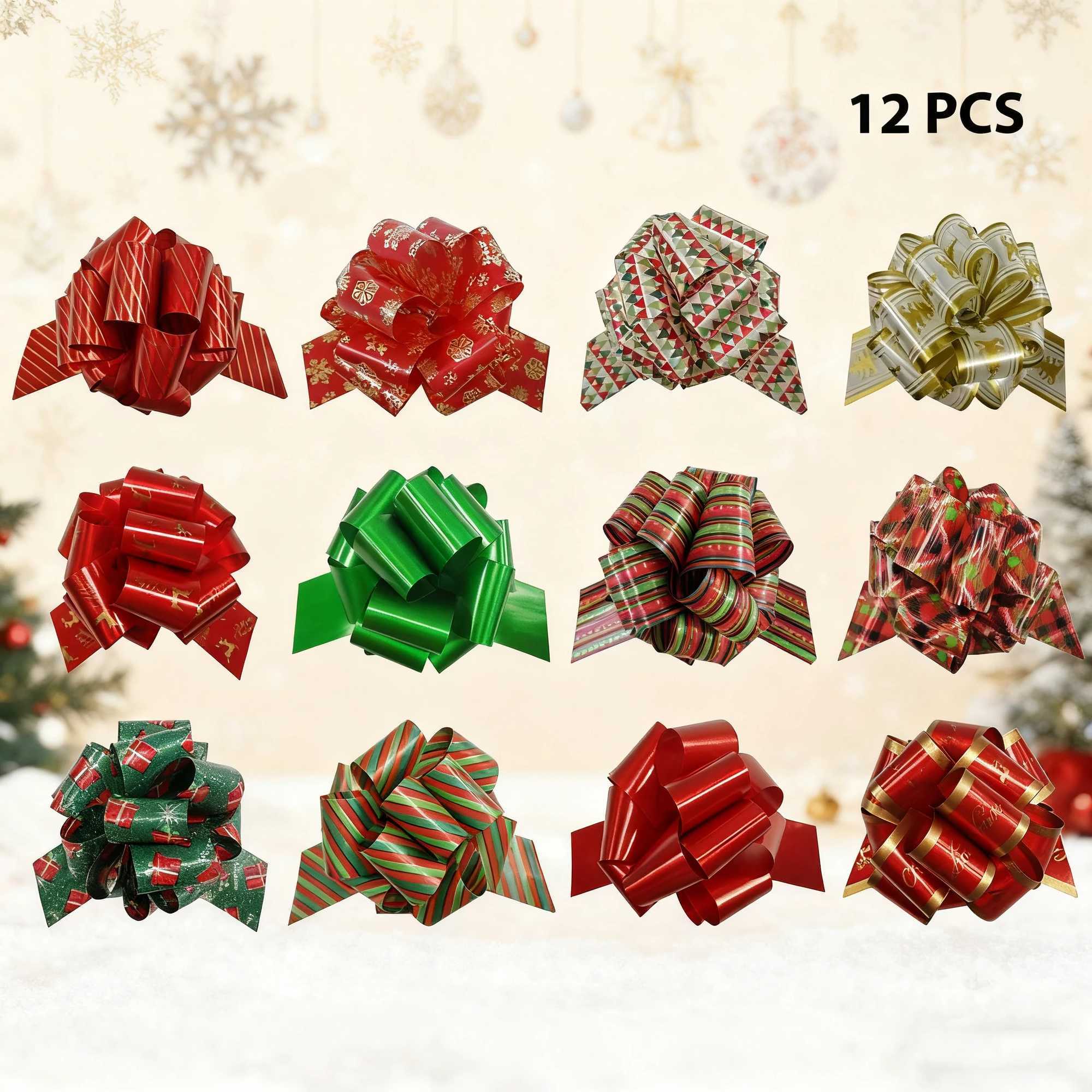 Christmas Pull String Bows Big 45 Inch Gift Bows Ribbon 12PCS for Xmas Present Wrapping Florist Flower Basket Decoration C251024