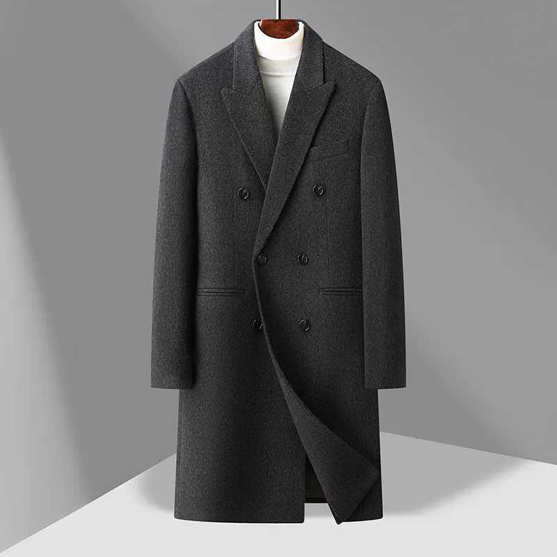Classical British Style Men Double Breasted Cashmere Overcoat With Detachable Puff Lining Ecofriendly Wool Blend Coat Old MoneyT251025