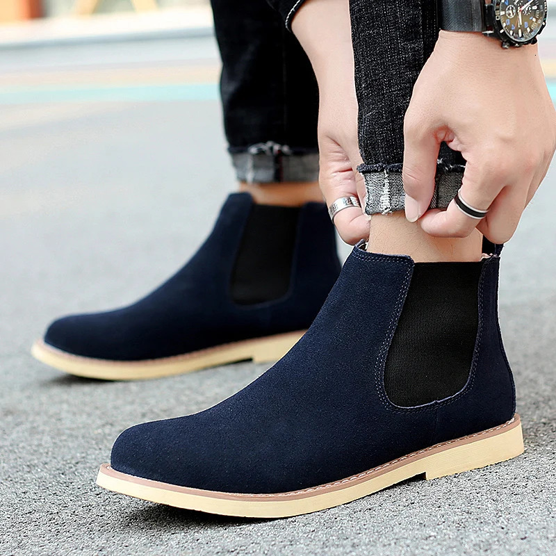 Mens Shoes Chelsea Boots Mens Slipon Hipster Boots Big Size Flip Fur Ankle Boots Mens Leather Suede Boots Mens 251023