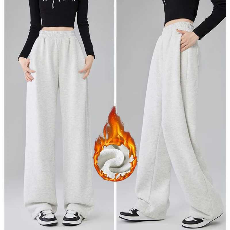 Winter Lady Snow Warm Thin Straight Leg Pants Girls Classic Daily Plush Trousers Women High Waist Thermal Fleece PantsT251025