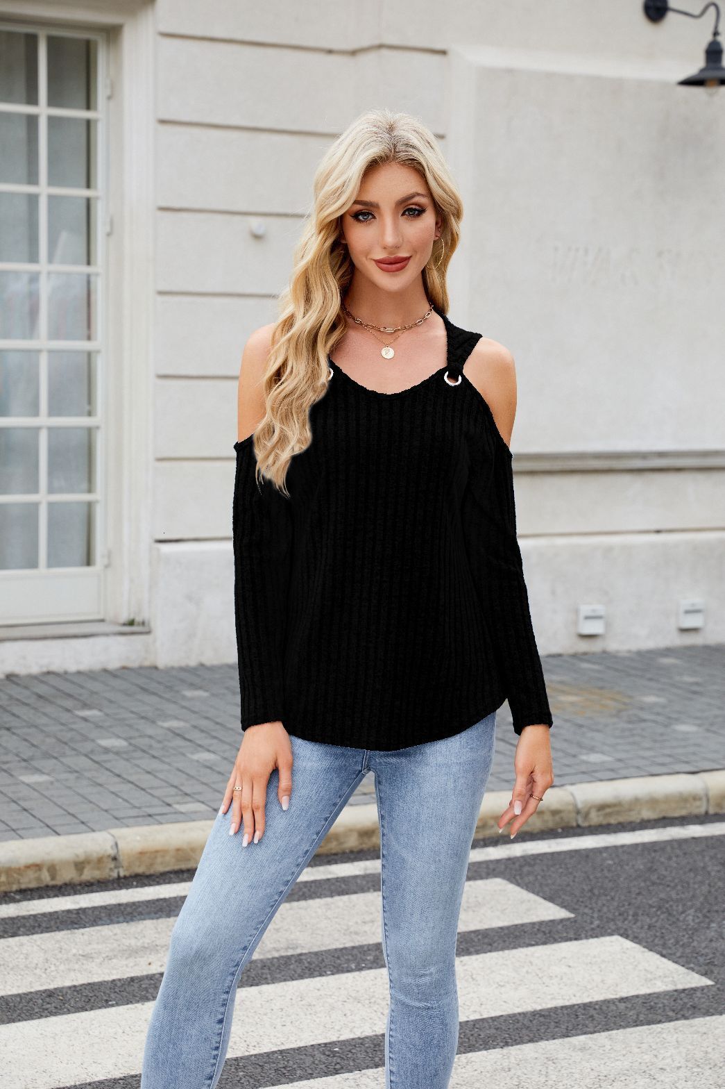 2025 New Womens Autumn and Winter Knitted Tops fashion Off Shoulder Tshirt Women