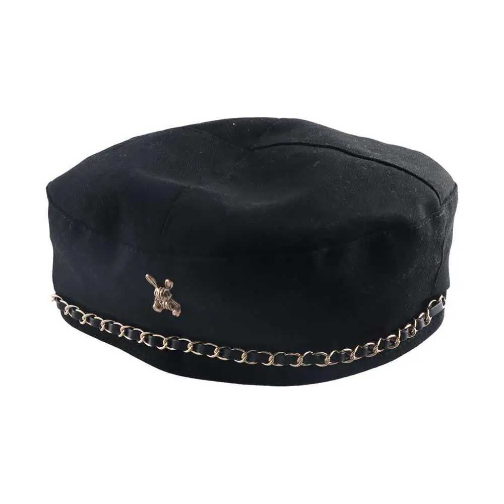Gift Metal Chain Girl Beanie Hat Windproof Rabbit Pattern Korean Style Hat Winter Autumn Beret Wen Beret Fashion Painter Hat Y251025