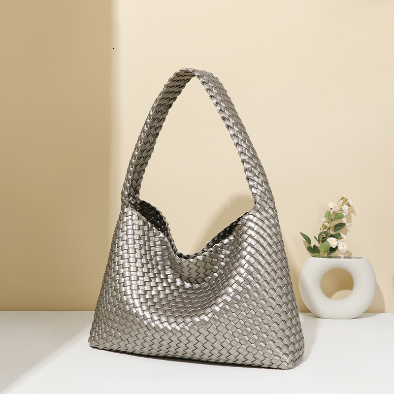 Women's Handwoven Large Capacity Underarm Ladies Spring Summer New Metallic Versatile Tote Bag