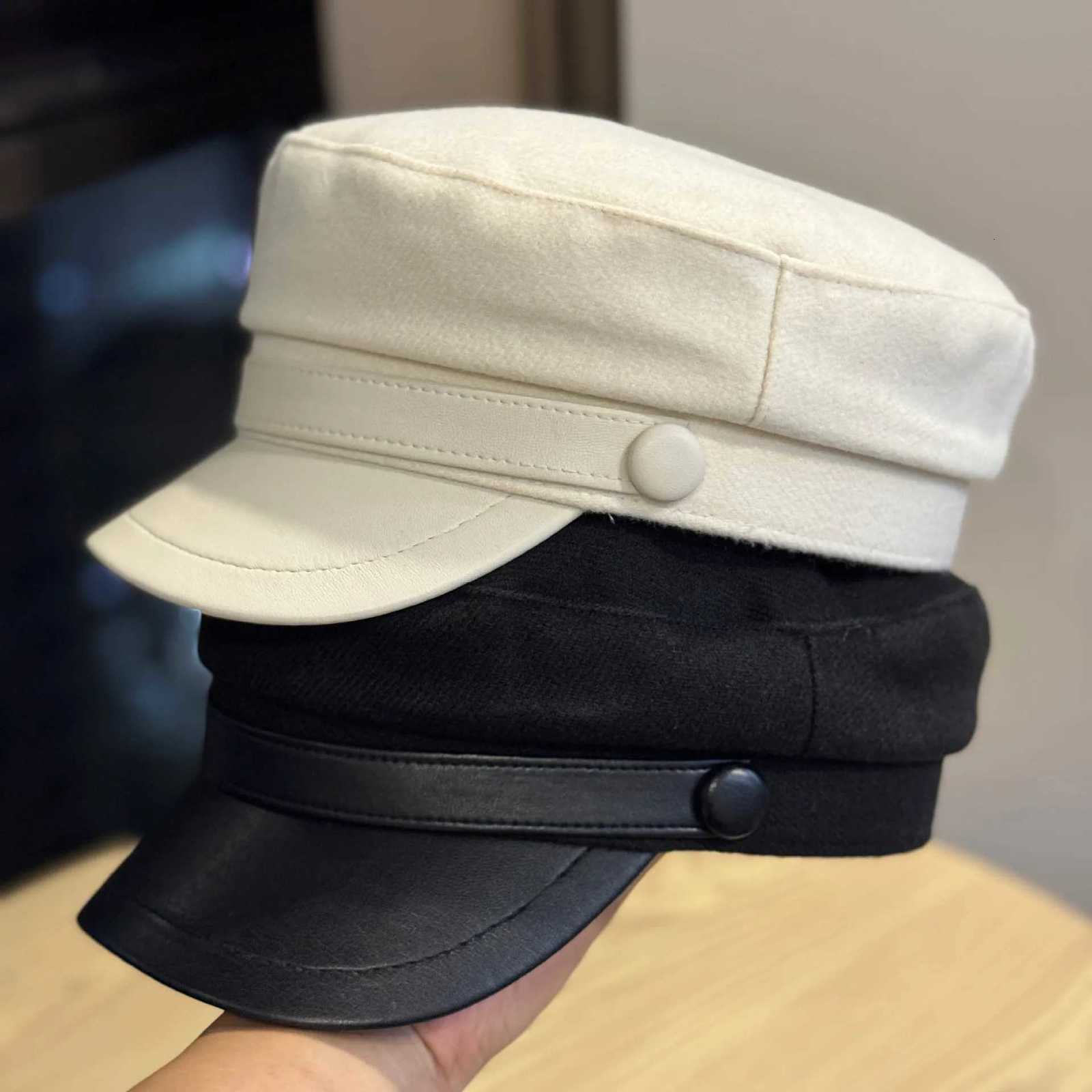 2025 Retro Wens Octagon Hat PU Leather Wool Blend Newsboy C British Style Winter Beret Y251025