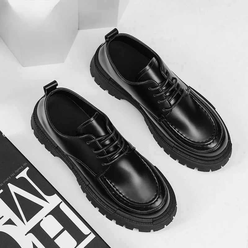 Black Round Toe Man Casual Shoe Brogue Leather Shoes for Men Office Height Increasing Retro Elegant Adults Classic Original Pu 251023