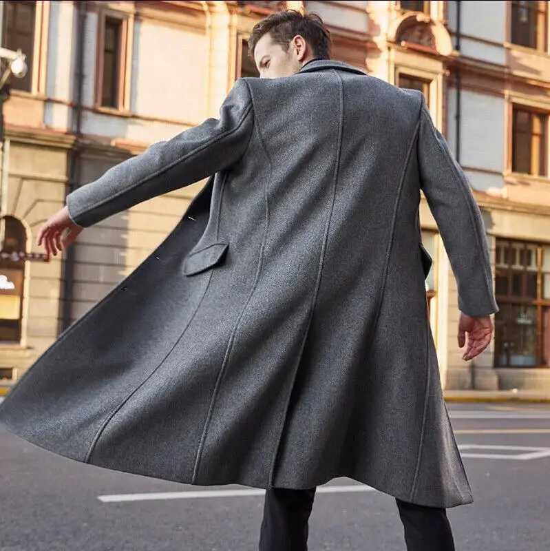 Blends Single Breasted Men Wool Coat Solid Jackets Turn Down Collar Overcoat Long Sleeve Pockets 2025 Winter Casual LooseT251025