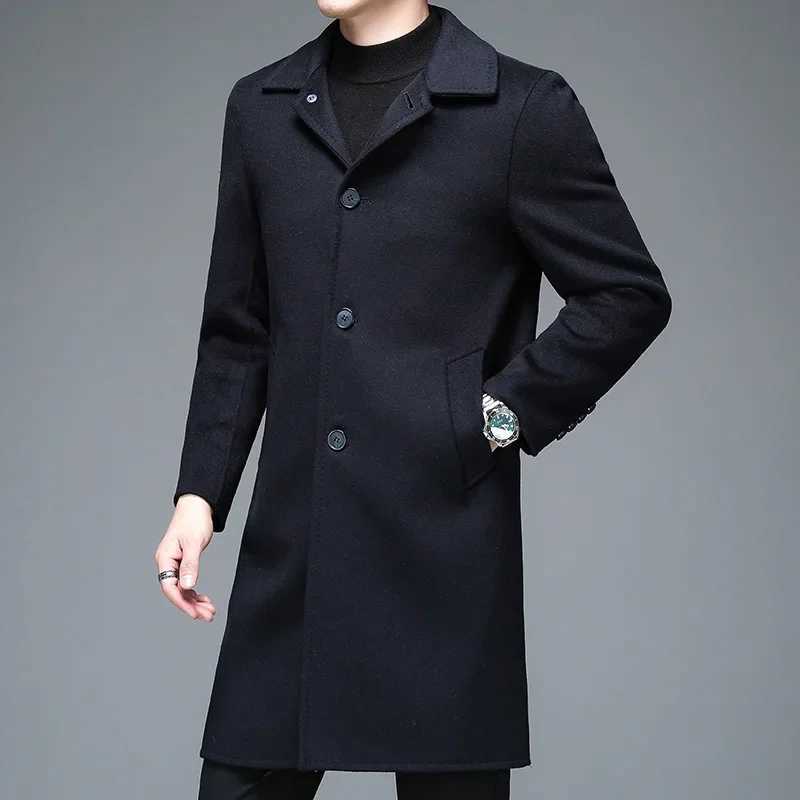 British Style Men Elegant Wool Coats Autumn Winter Black Gray SingleBreasted Sheep Woolen Blend Overocat Male Business OutfitsT251025