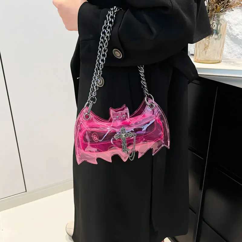 Punk Cool Pvc Transparent Crossbody Bag Halloween Bat Mini Mobile Phone Storage Bag Womens Bag Handbags Tote Bags Z251024