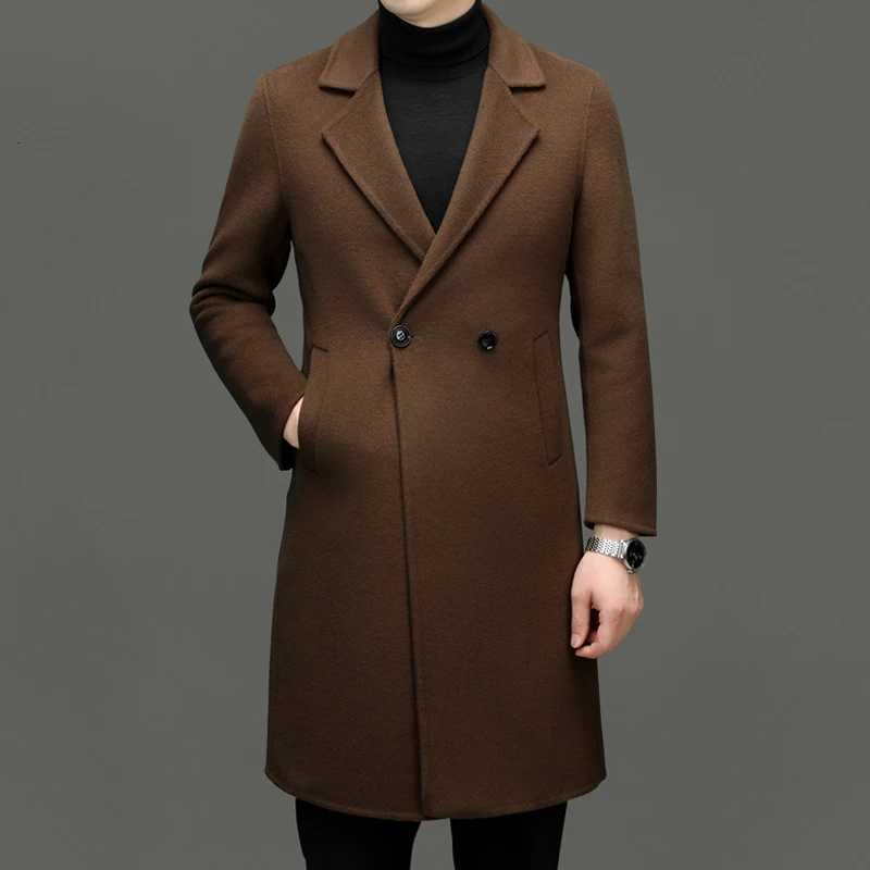 Winter Autmen Men Cashmere Blend Overcoat Old Money Style Wool Coat Gray Black Coffee Notched Collar Back Split Design AttireT251025
