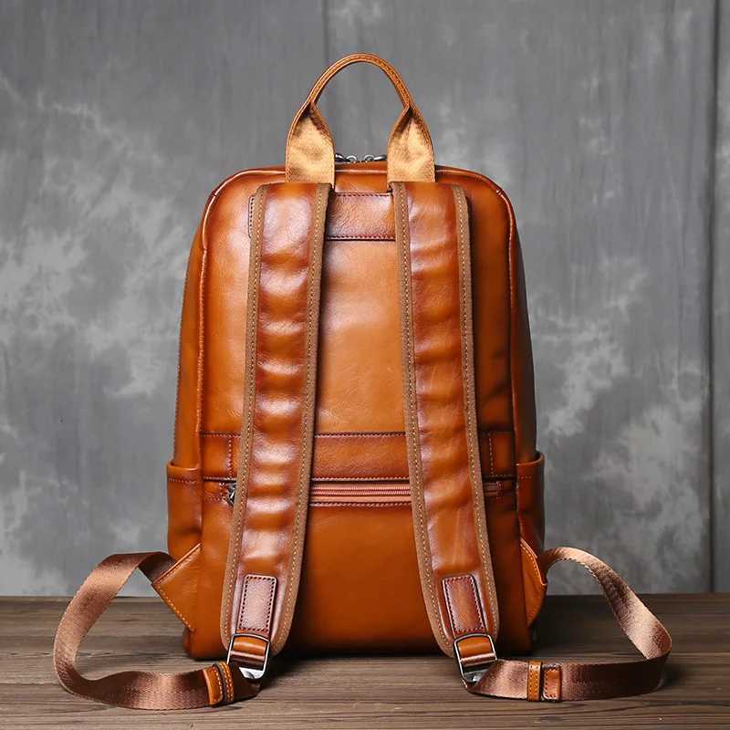 Vegetable Tanned Cowhide Shoulder Backpack Mens Head Layer Cowhide Vintage Casual Multifunctional Large Capacity Computer Bag W251025