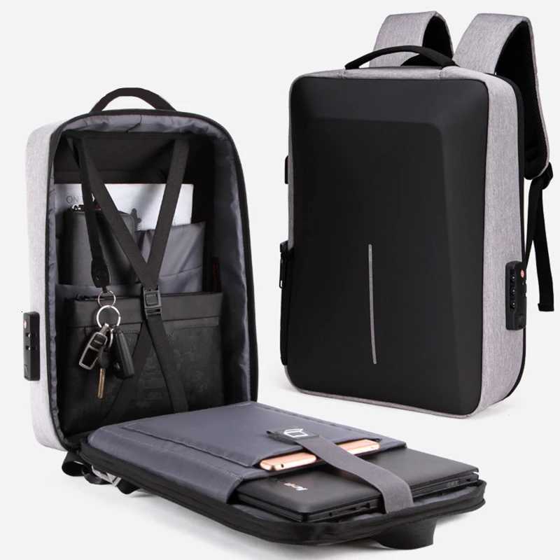 Mens Casual Hard Shell Backpack Antitheft Backpack High Capacity Travel USB Charging Bag Fasion Business Computer Bag For Male W251025