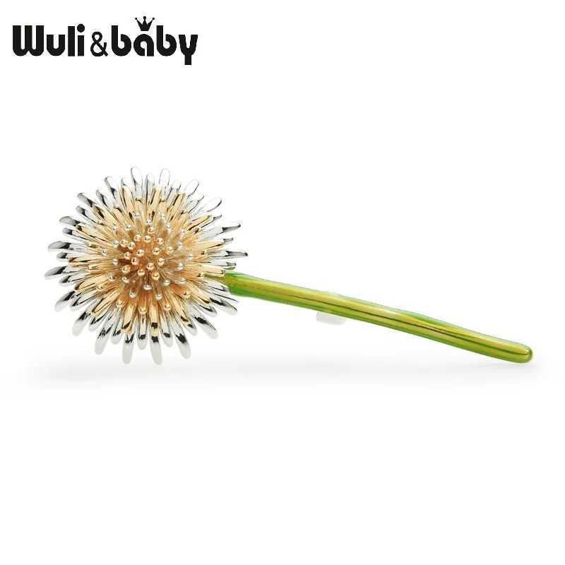 WuliBaby New Green Dandelion Flower Enamel Brooches Women Mens Weddings Plants Brooch Pins Gifts J251115