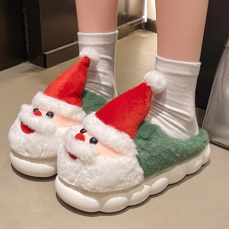 Thick Sole Fluffy Christmas Slippers Women Autumn Winter Thicken Plush Warm Cotton Slippers Woman Anti Slip Home Plush Slides251020